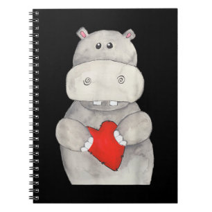 Cute Hippo Hippopotamus Holding Heart Love Hippo Notebook