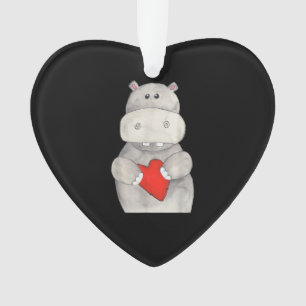 Cute Hippo Hippopotamus Holding Heart Love Hippo Ornament