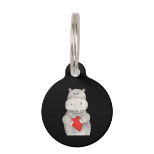 Cute Hippo Hippopotamus Holding Heart Love Hippo Pet Tag