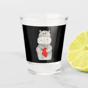 Cute Hippo Hippopotamus Holding Heart Love Hippo Shot Glass