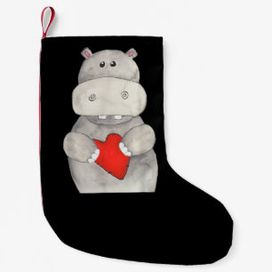 Cute Hippo Hippopotamus Holding Heart Love Hippo Small Christmas Stocking