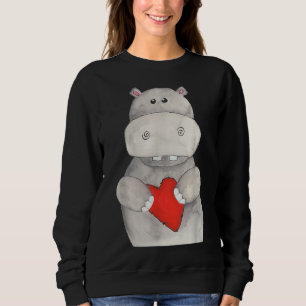Cute Hippo Hippopotamus Holding Heart   Love Hippo Sweatshirt