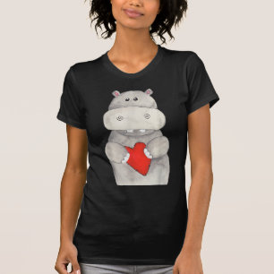 Cute Hippo Hippopotamus Holding Heart Love Hippo T-Shirt