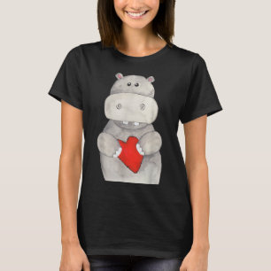 Cute Hippo Hippopotamus Holding Heart Love Hippo T-Shirt