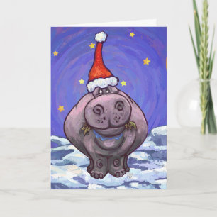Cute Hippo Holiday Greeting Card