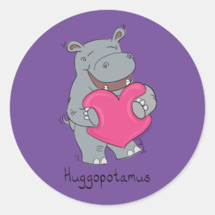 Cute Hippo Hugs Cute Animal Cartoon Classic Round Sticker
