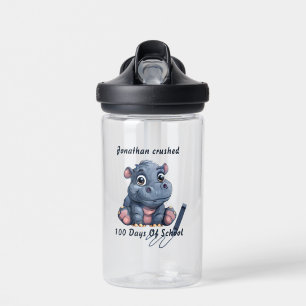 Cute Hippo I Crushed 100 Days of School Water Bottle