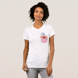Cute Hippo in a Printed Pink Dotted Pocket T-Shirt