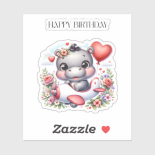 Cute Hippo in Heart Plane