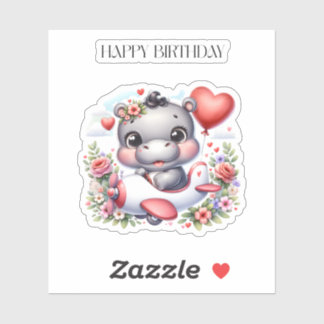 Cute Hippo in Heart Plane