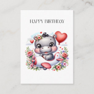 Cute Hippo in Heart Plane Enclosure Card