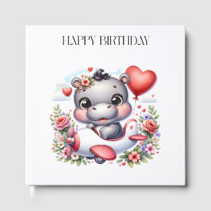 Cute Hippo in Heart Plane Guest Book