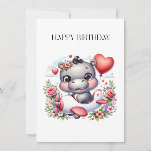 Cute Hippo in Heart Plane Invitation
