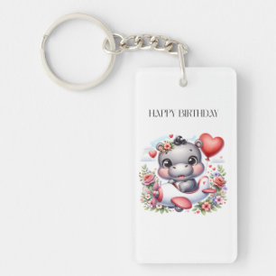 Cute Hippo in Heart Plane Key Ring