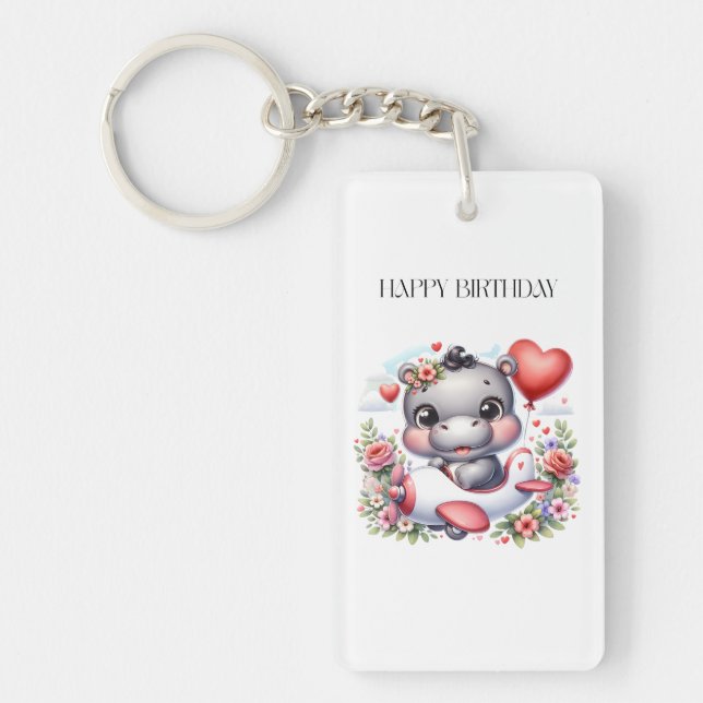 Cute Hippo in Heart Plane Key Ring (Front)