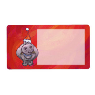 Cute Hippo in Santa Hat on Red