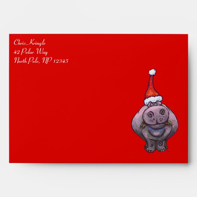 Cute Hippo in Santa Hat on Red Envelopes (Front)