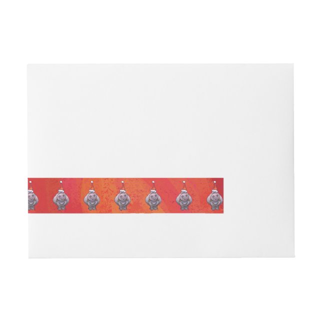 Cute Hippo in Santa Hat on Red Wraparound Address Label (Front)