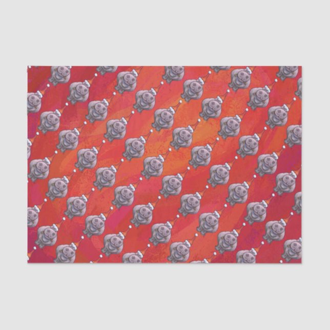 Cute Hippo in Santa Hat Pattern on Red Tissue Paper (Front)