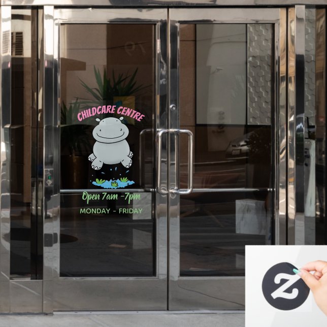 Cute hippo jumping cartoon illustration (Office Door)