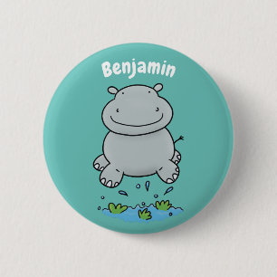 Cute hippo jumping cartoon illustration 6 cm round badge