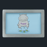 Cute hippo jumping cartoon illustration belt buckle<br><div class="desc">This adorably cute baby hippo is jumping in the waterhole!</div>