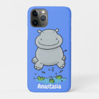 Cute hippo jumping cartoon illustration
