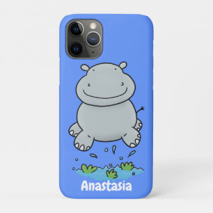 Cute hippo jumping cartoon illustration iPhone 11 pro case