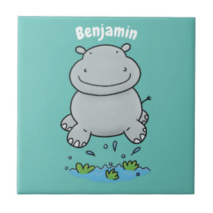 Cute hippo jumping cartoon illustration ceramic tile