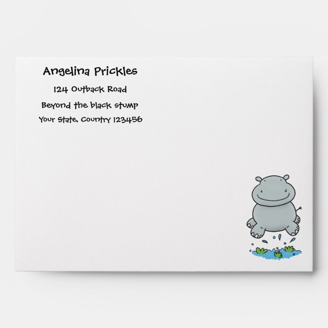 Cute hippo jumping cartoon illustration envelope (Front)