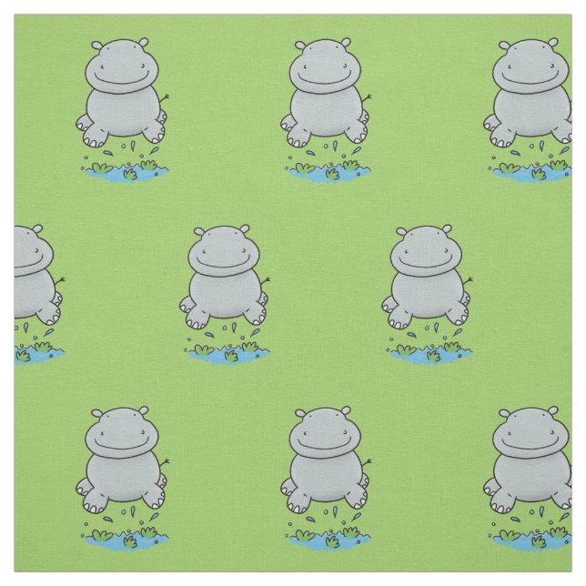 Cute hippo jumping cartoon illustration fabric (Swatch)