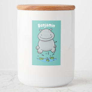 Cute hippo jumping cartoon illustration food label