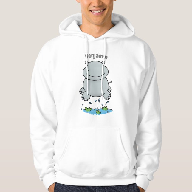 Cute hippo jumping cartoon illustration hoodie (Front)