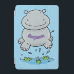 Cute hippo jumping cartoon illustration iPad mini cover<br><div class="desc">This adorably cute baby hippo is jumping in the waterhole!</div>
