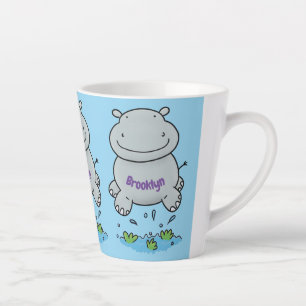 Cute hippo jumping cartoon illustration latte mug
