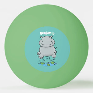 Cute hippo jumping cartoon illustration ping pong ball