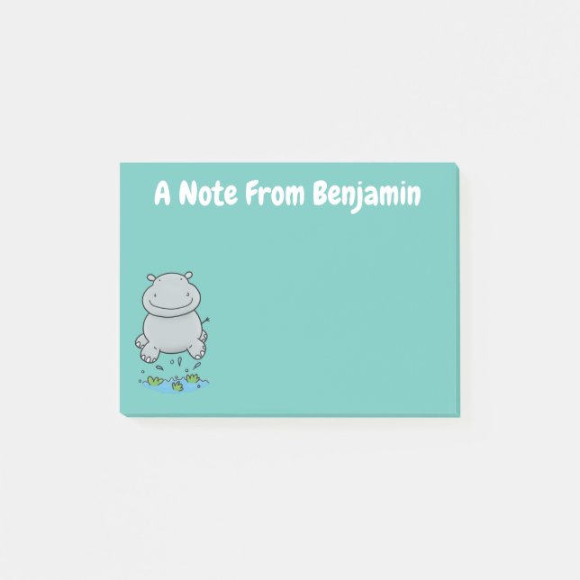 Cute hippo jumping cartoon illustration post-it notes (Front)