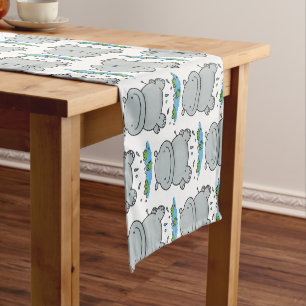 Cute hippo jumping cartoon illustration short table runner