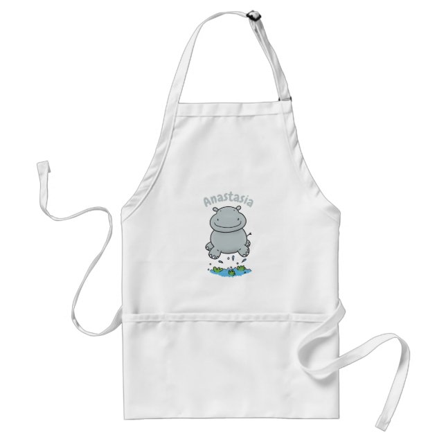 Cute hippo jumping cartoon illustration standard apron (Front)