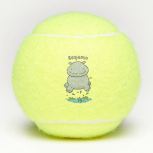 Cute hippo jumping cartoon illustration tennis balls
