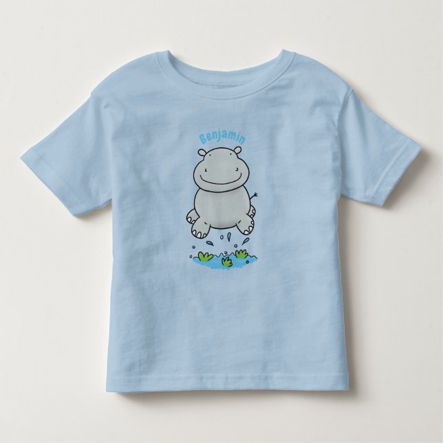 Cute hippo jumping cartoon illustration toddler T-Shirt (Front)