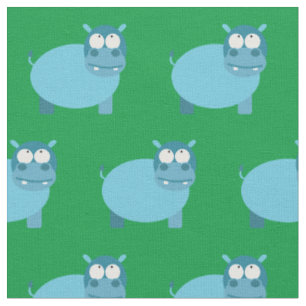 Cute Hippo Kid Baby Nursery Green Hippopotamus Fabric