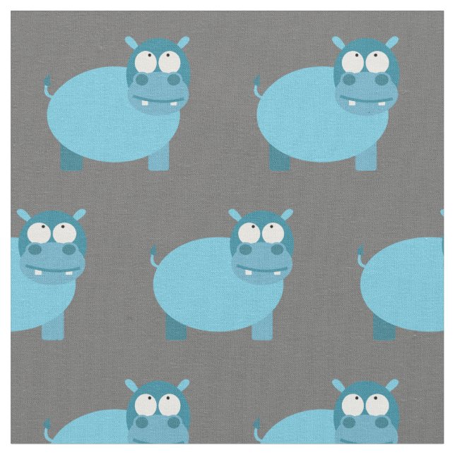 Cute Hippo Kid Baby Nursery Grey Hippopotamus Fabric (Close Up)