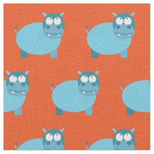 Cute Hippo Kid Baby Nursery Orange Hippopotamus Fabric