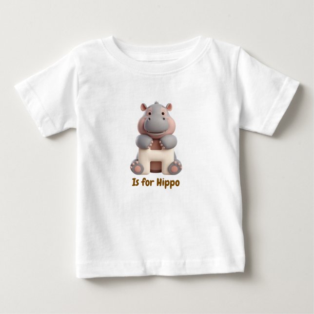 Cute Hippo Letter H Kids T-Shirt | Animal Alphabet (Front)
