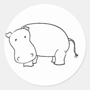Cute hippo line drawing  classic round sticker