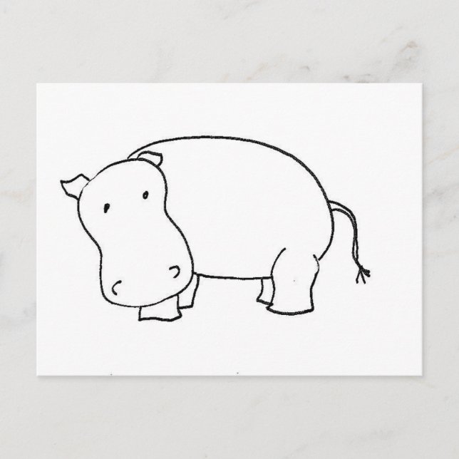 Cute hippo line drawing postcard (Front)