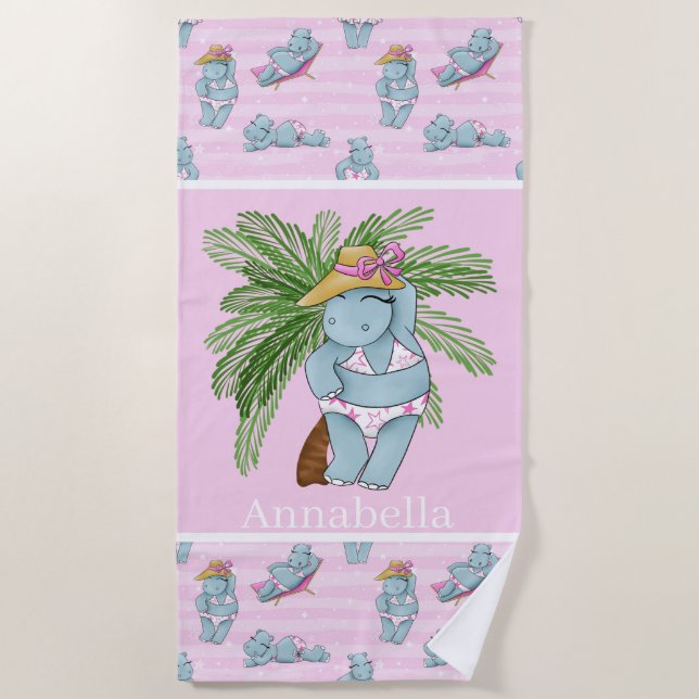 Cute hippo lovers beach beach towel (Front)