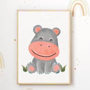 Cute Hippo Nursery Poster Kids Room Decor