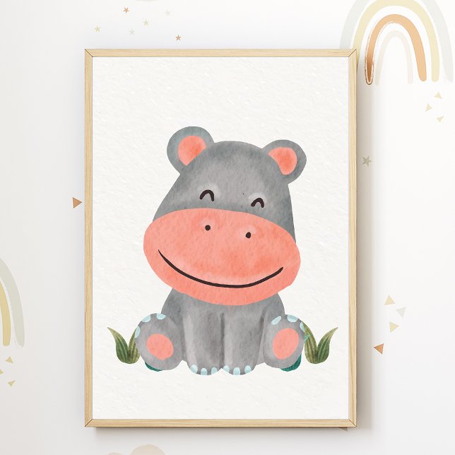 Cute Hippo Nursery Poster Kids Room Decor (Creator Uploaded)